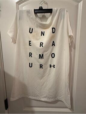 Under Armour White Tee with Black Vertical Logo